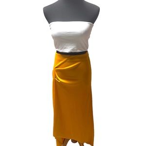 Zara asymmetrical side gathered maxi skirt with elastic waistband gold/yellow L